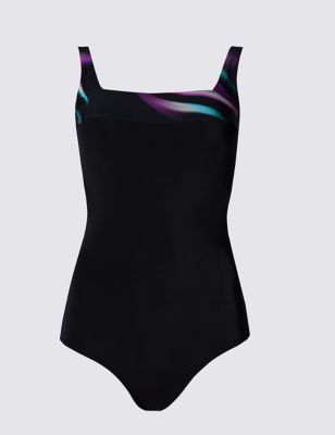 Secret Slimming&trade; Digital Wave Piped Sporty Swimsuit